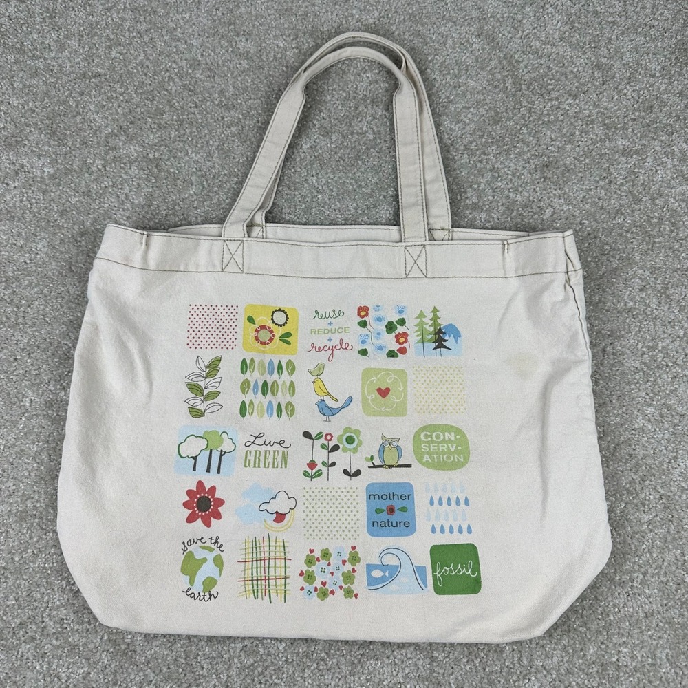 Fossil Green Team Canvas Tote Bag Cream Nature Eco Friendly Sustainable Large